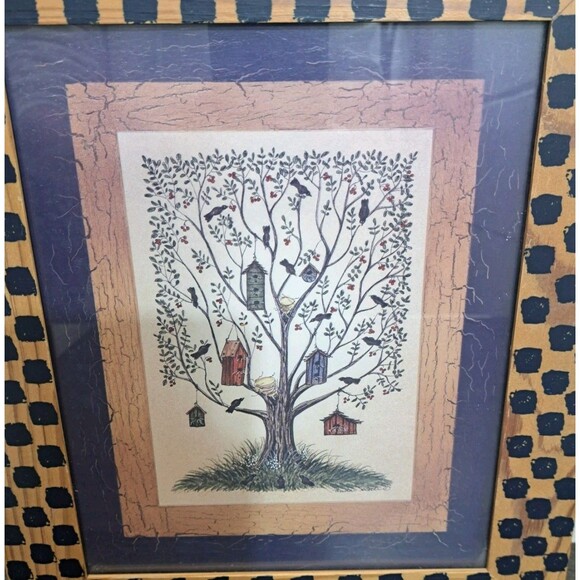 Vintage Primitive Framed Folk Art Print By Anne Scott Wood Frame 13"X11" - Picture 1 of 6